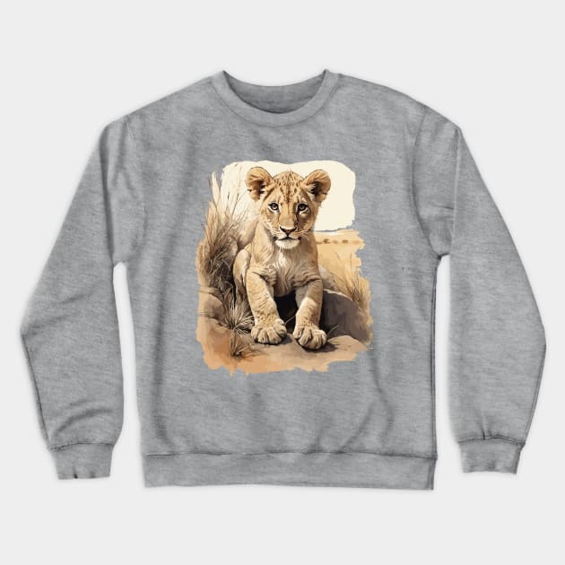 Cute Lion Cub On The Savanna Portrait Design Crewneck Sweatshirt by TF Brands